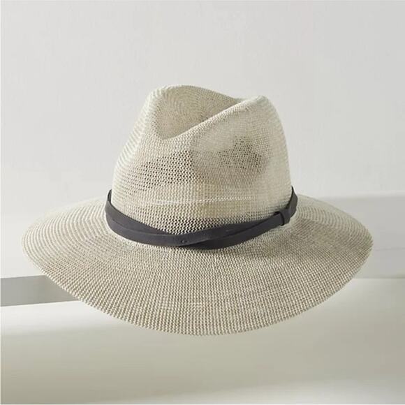 Anthropologie Accessories - Anthropologie Fedora Hat Mesh Lightweight Travel Beach Hat Beige Grey Trimmed
